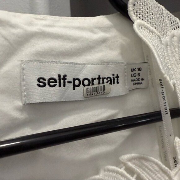 Self-Portrait White Broderie Scallop Midi Dress Cottagecore Prairie Side Sz 6 - Picture 5 of 10